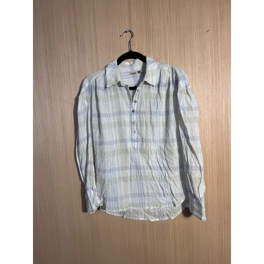 Faherty Willa Top Womens Small Sage Green Plaid Organic Cotton Gauze Pullover